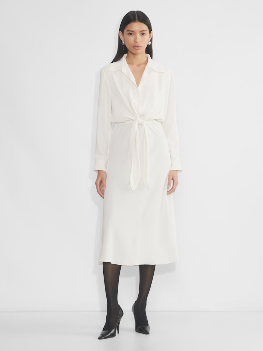 Aritzia Babaton Abbey Satin Tie-Front Formal Wedding Guest Midi Dress New Sz S